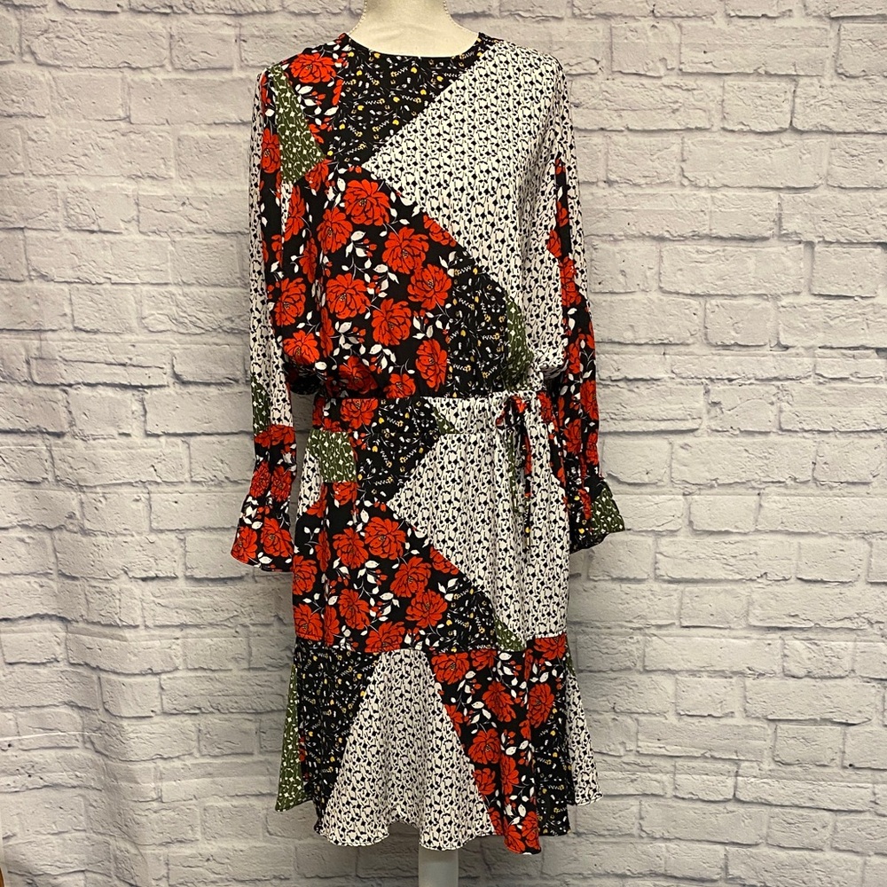 NWT Libby Edelman Patchwork Floral Long Sleeve Dress Size Large